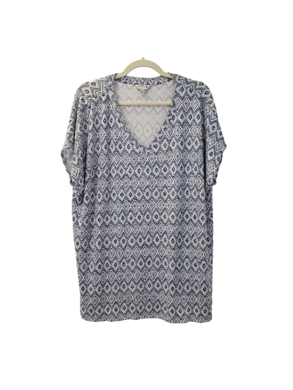 Orvis Viscose Blend Diamond Print Cap Sleeve V-Neck Top Size XXL